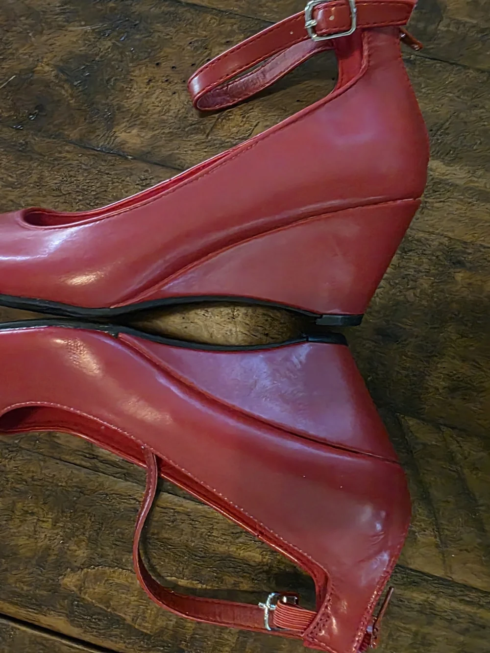 Red Wedge Heels with Ankle Strap - Women